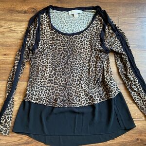 Michael Kors long sleeved animal print leopard blouse top Sz medium viscose